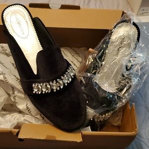 Vintage black suede embellushed slip on with